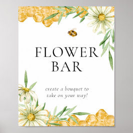 Honey Bee Floral Flower Bar Station Sign Poster