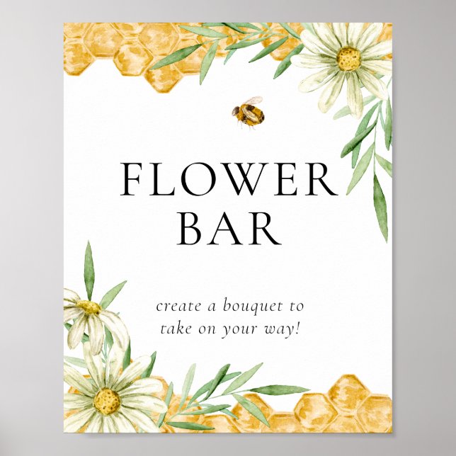 Honey Bee Floral Flower Bar Station Sign Poster (Framsidan)