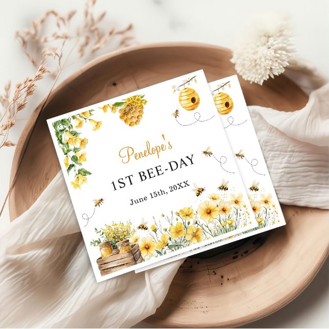 Honey Bee Flower Birthday Baby Shower Pappersservett (Skapare uppladdad)