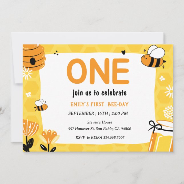 Honey Bee Första Bee-Dagen 1-årsdag Inbjudningar (Framsida)
