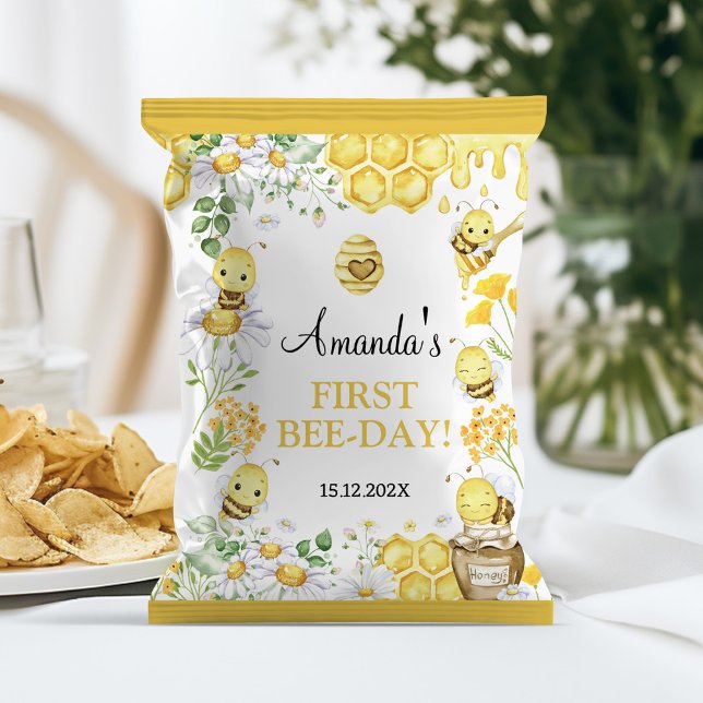 Honey Bee Första Biddagen Födelsedagschipspåse Oms Reklamblad (Skapare uppladdad)