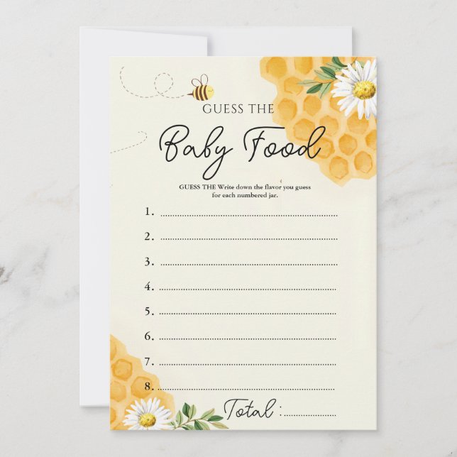 Honey Bee Gissa Mat till Bebis Spelkort Inbjudningar (Framsida)