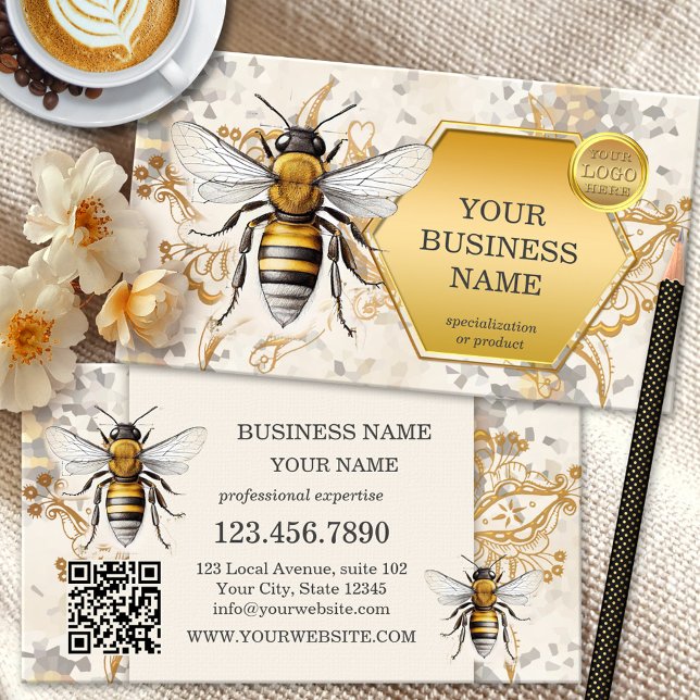 Honey Bee Gold Logotyp QR-kod Visitkort (Skapare uppladdad)