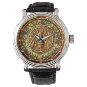 HONEY BEE/GULT GRÖNT FLORENTINE BLOMMIGT KRONA ARMBANDSUR