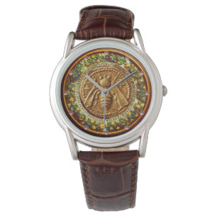 HONEY BEE/GULT GRÖNT FLORENTINE BLOMMIGT KRONA ARMBANDSUR