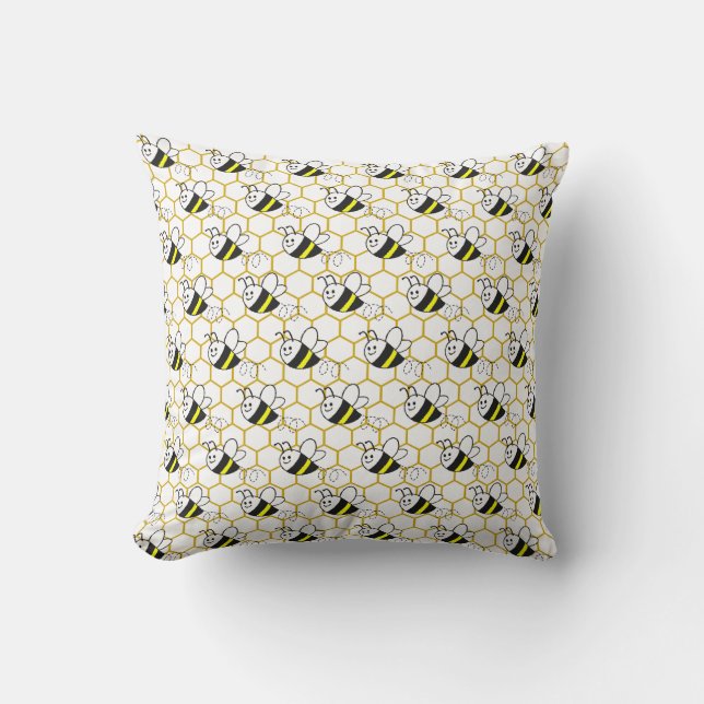 Honey Bee Honeycomb Black Yellow White Pattern  Kudde (Framsida)