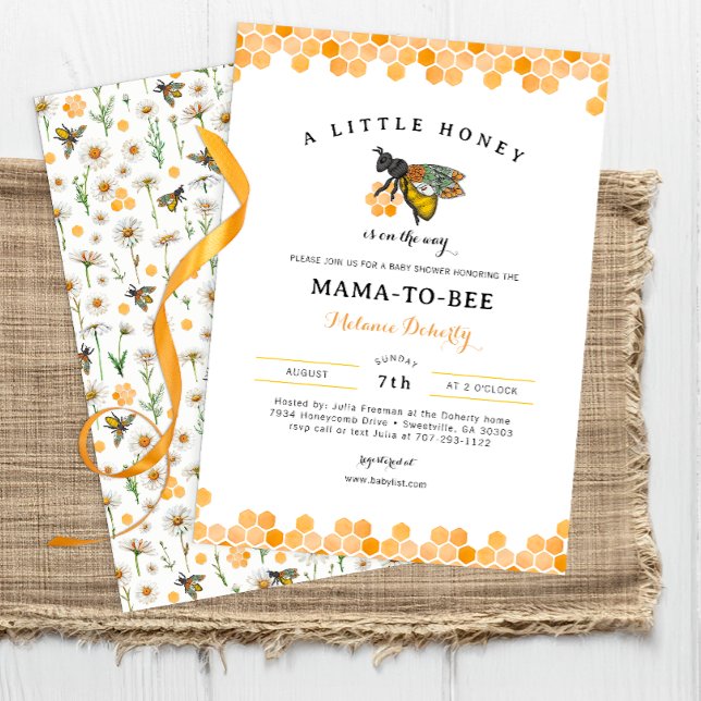 Honey Bee Mamma till Bee Baby Shower Inbjudan (Little Honey Bee Baby Shower Invite)