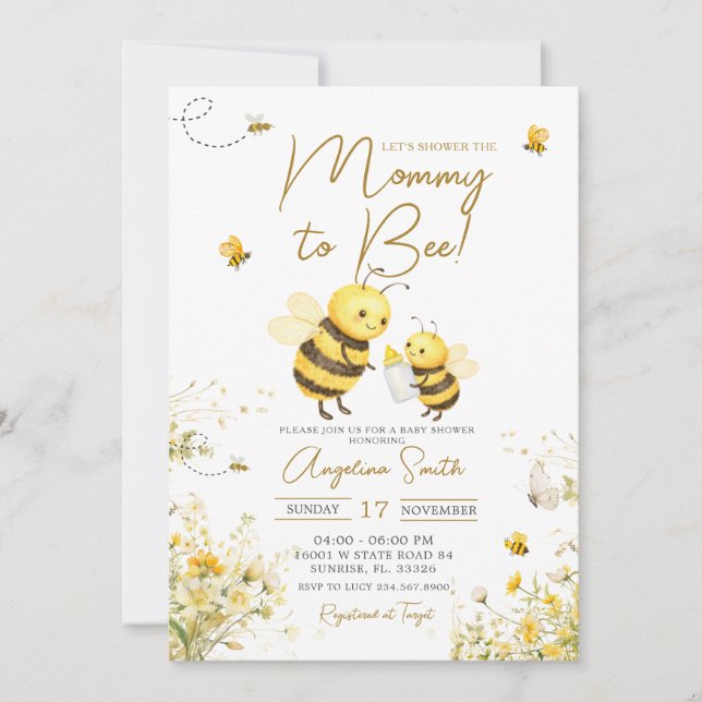 Honey Bee Mamma till Bee Bebis Babyfirande Inbjudningar (Framsida)