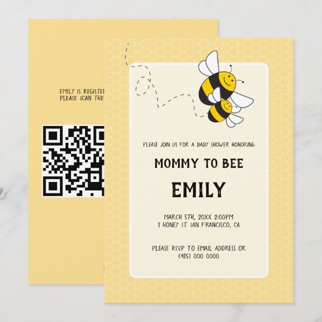 Honey Bee Mamma till Bee Bebis Babyshoppsinbjudan Inbjudningar (Fram/baksida)