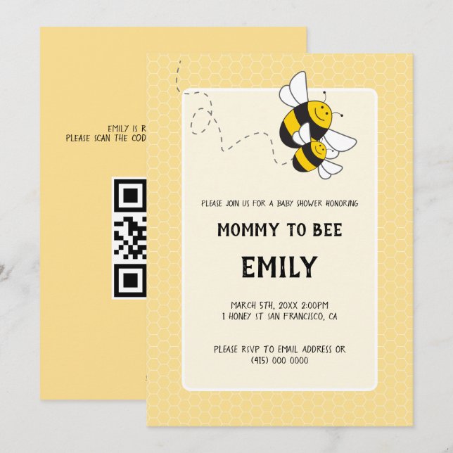 Honey Bee Mamma till Bee Bebis Babyshoppsinbjudan Inbjudningar (Fram/baksida)