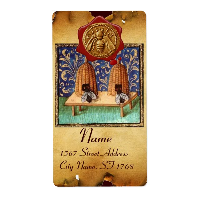 HONEY BEE,NÖTKÖPER RED VAX SEAL,Brown Parchment Fraktsedel (Framsidan)