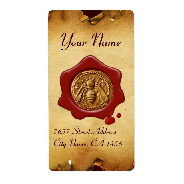 HONEY BEE,NÖTKÖPER RED VAX SEAL,Brown Parchment Fraktsedel (Framsidan)