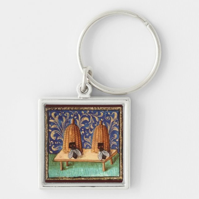 HONEY BEE, NÖTKÖTKÖP, APIARIST FYRKANTIG SILVERFÄRGAD NYCKELRING (Framsidan)