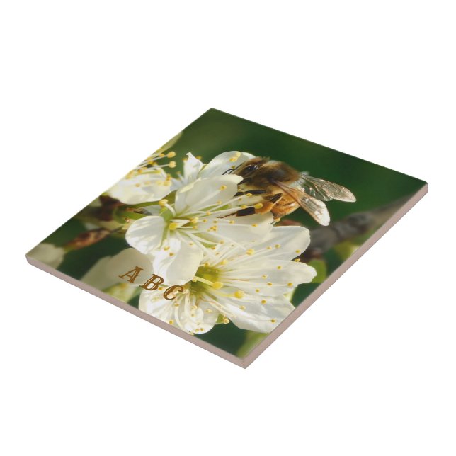 Honey Bee on Plum Blossom Ceramic Tile Kakelplatta (Sidan)