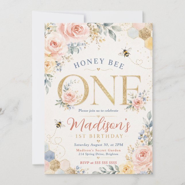 Honey Bee One Första Födelsedag Inbjudningar (Framsida)