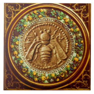 HONEY BEE/RED GRÖNT FLORENTINE BLOMMIGT KRONA KAKELPLATTA
