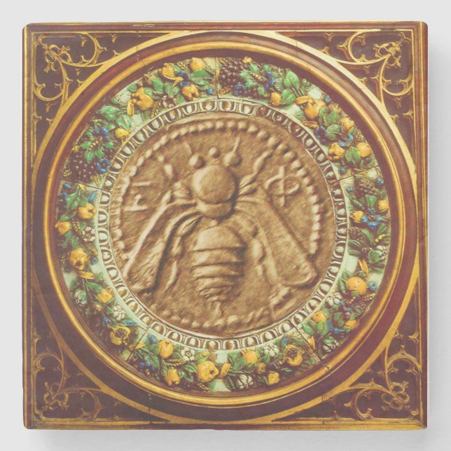 HONEY BEE/RED GRÖNT FLORENTINE BLOMMIGT KRONA UNDERLÄGG STEN (Framsidan)