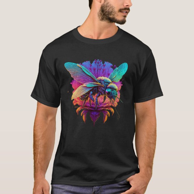 Honey Bee Synthwave Flower Retro Bee Keeper Garden T Shirt (Framsida)
