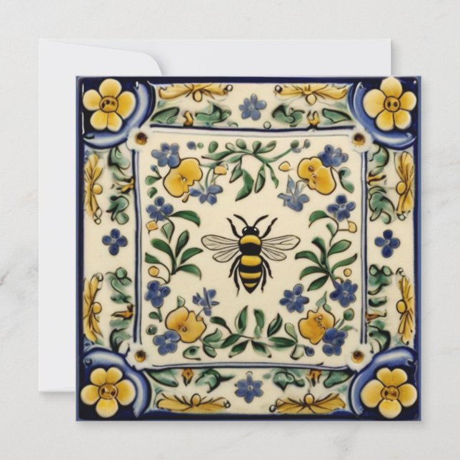 Honey Bee Traditional Blue Yellow Mediterranean Tack Kort (Framsida)