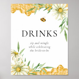 Honey Bees Daisy Flower Bar Drink Station Sign Poster