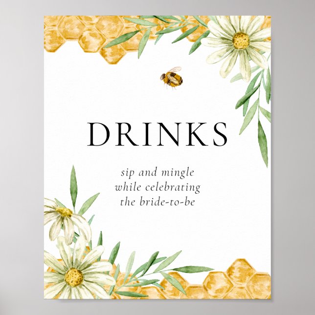 Honey Bees Daisy Flower Bar Drink Station Sign Poster (Framsidan)