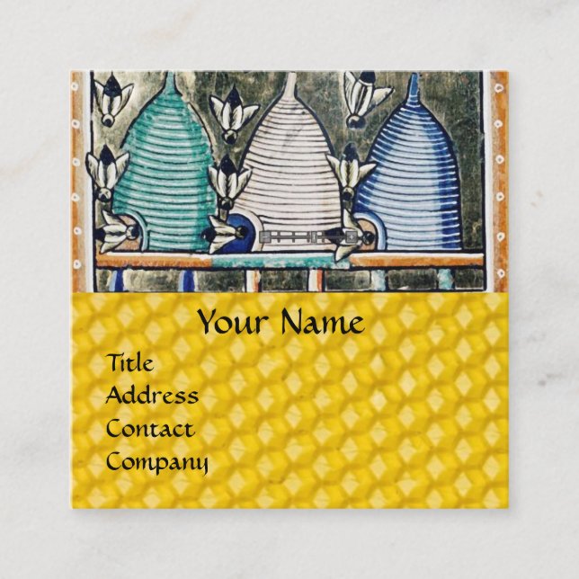 HONEY BES,BEE HIVES, Medieval Biodlingsaremonogram Fyrkantigt Visitkort (Framsida)