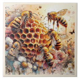HONEY BES FLOWES PÅ HONEYCOMB | Keramiska plattor Kakelplatta