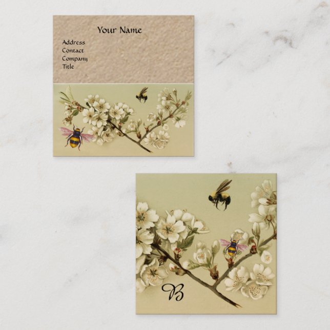 HONEY BES OCH VILD RO MONOGRAM Kraft Papper Fyrkantigt Visitkort (Fram/baksida)