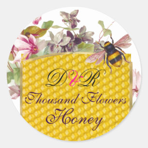 HONEY BEY,ROSA CYKLAMEN FLOWERS BEEKEEPER MONOGRAM RUNT KLISTERMÄRKE