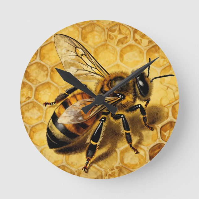 Honey Bin Honungskaka Gylden Natur  Rund Klocka (Framsida)
