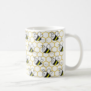 Honey Bin Honungskaka Svart Gul Vit Mönster Kaffemugg