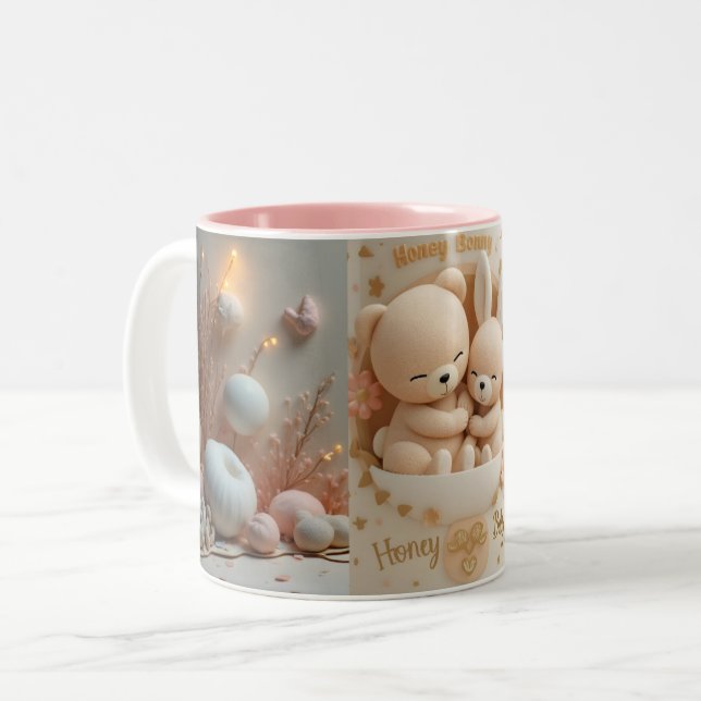 Honey Bonny Baby Mug – Baby Bear & Bunny Två-Tonad Mugg (Framsida vänster)
