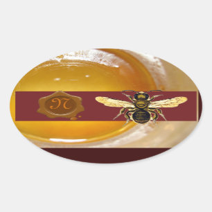 HONEY BROWN VAX SEAL MONOGRAM, NÖTKÖPER OVALT KLISTERMÄRKE