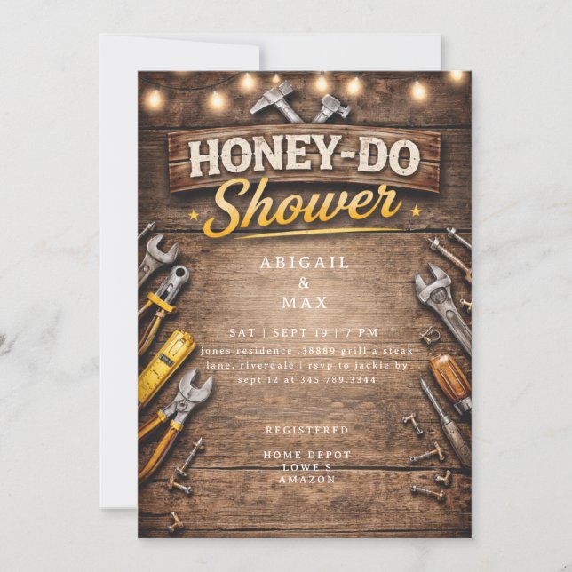 Honey Do Couples Rustic Bridal Shower Inbjudningar (Framsida)