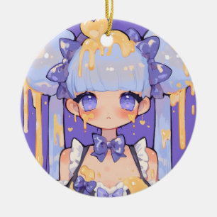 Honey Drip Kawaii Chibi Flicka Julgransprydnad Keramik