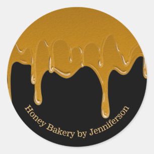 Honey Drip Sweets Bakery Guld Svart Burk Runt Klistermärke