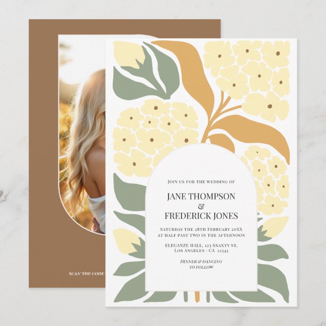 Honey Garden Abstract Floral Modern Spring Wedding Inbjudningar (Fram/baksida)