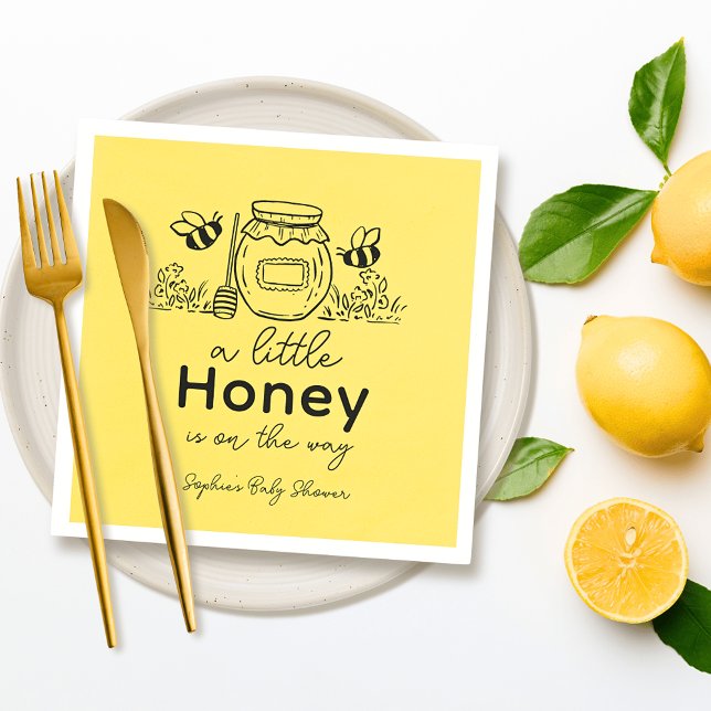 Honey Hand-drawn Jar Bees Yellow Baby Shower Pappersservett (Skapare uppladdad)