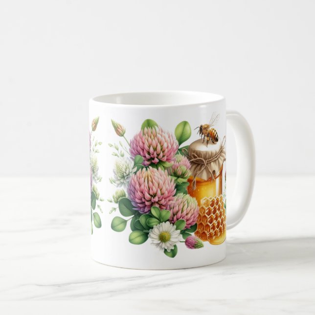 Honey Jar Bee och Clover Flower Mug Kaffemugg (Framsida höger)