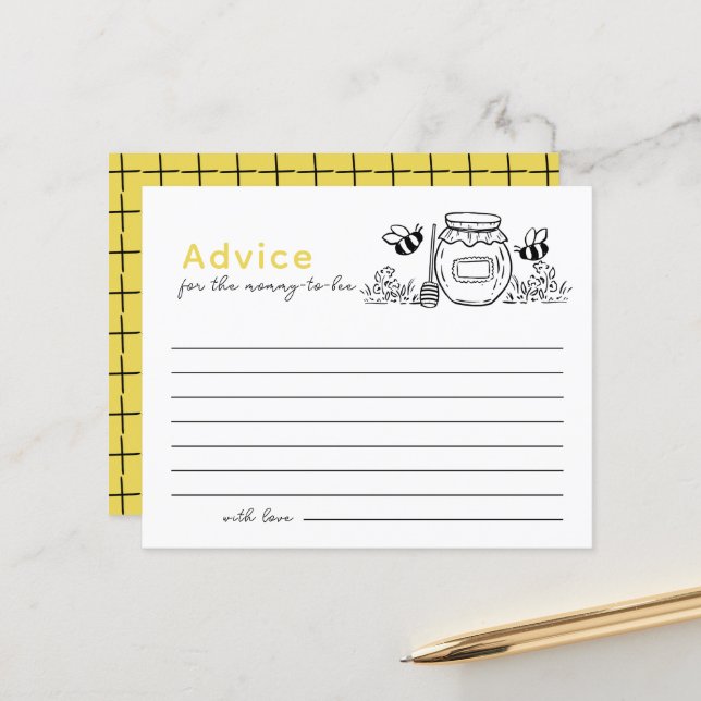 Honey Jar & Bees White Baby Shower Advice Card (Fram/Back In Situ)