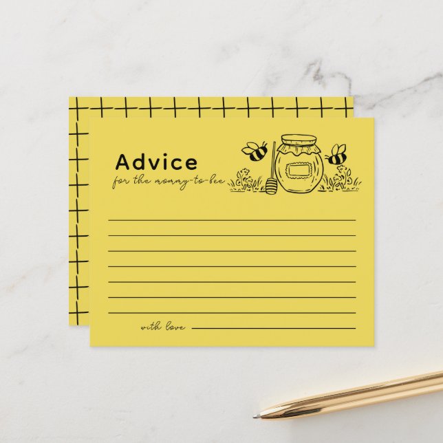 Honey Jar & Bees Yellow Baby Shower Advice Card (Fram/Back In Situ)