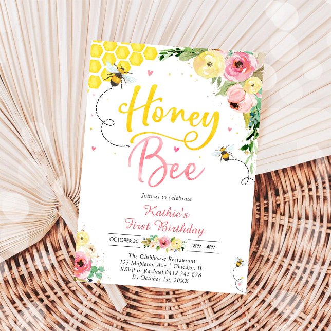 Honey One Honey Bee 1-års inbjudan (Skapare uppladdad)