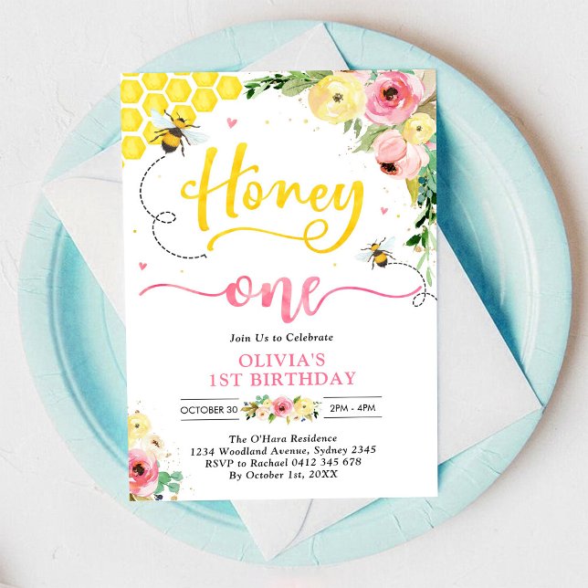 Honey One Honey Bee 1-års inbjudan (Skapare uppladdad)