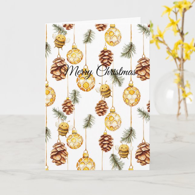 Honey Ornaments Happy Bees Christmas Pine Cones Kort (Gul blomma)