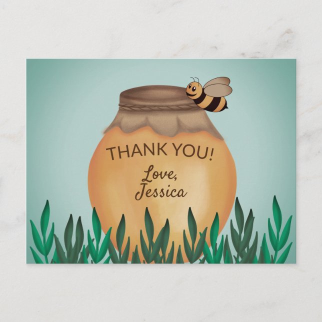 Honey Pot och Bumble Bee Baby Shower Tacksamhetsko Vykort (Framsida)