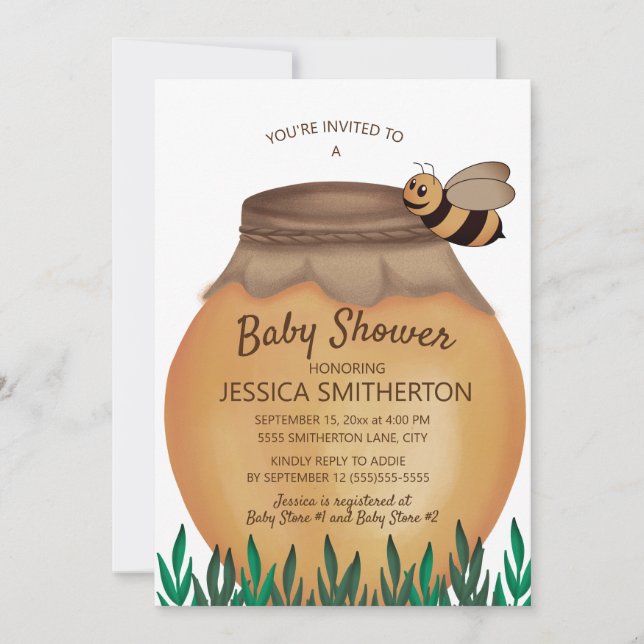 Honey Pot och Honeybee Girl Boy Baby Shower Inbjudningar (Framsida)