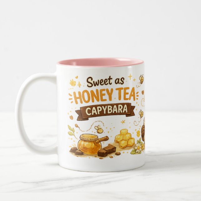 Honey Tea Capybara | Söt Mysig Capybara som Dricke Två-Tonad Mugg (Vänster)