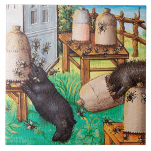 HONEY THIEF BEARS,BEES,BEHIVES Medieval Apiarist Kakelplatta
