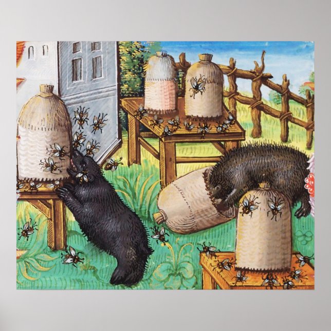 HONEY THIEF BEARS,BEES,BEHIVES Medieval Apiarist Poster (Framsidan)