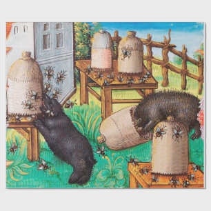 HONEY THIEF BEARS,BEES,BEHIVES Medieval Apiarist Presentpapper